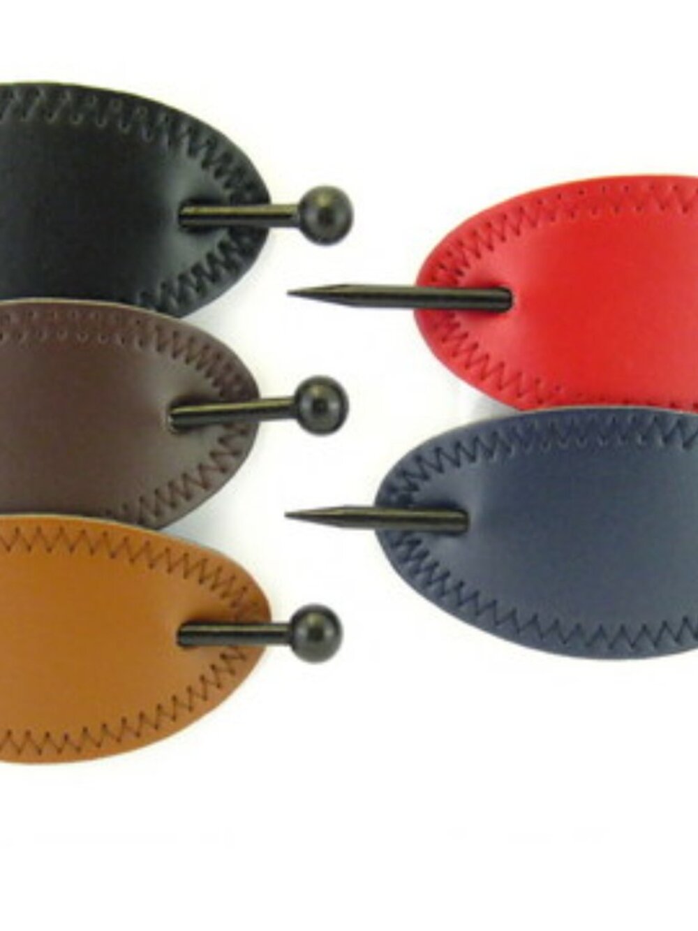 OVAL STITCHED FAUX LEATHER WITH WOOD HAIR STICK PIN - 5 PC. BUNDLE PACK (140)
